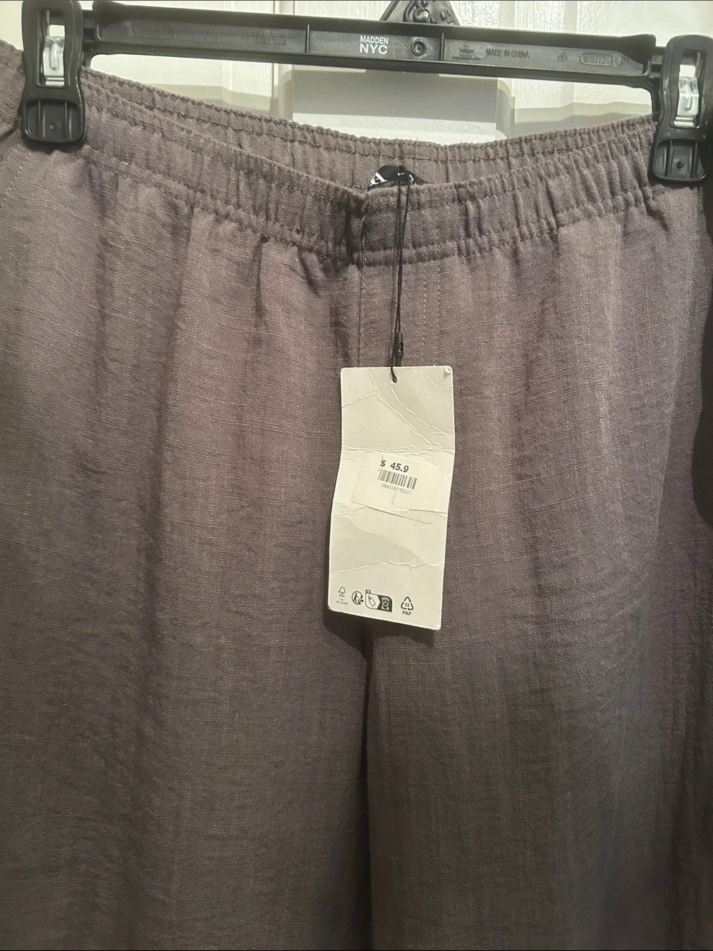 Zara Linen Wide Leg  Elastic Waist Pants in Mauve Brown